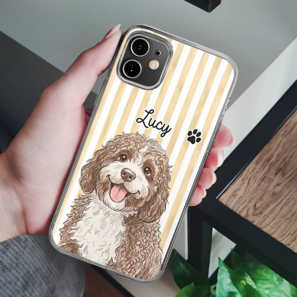 Custom Photo,Art Design,Pet Lovers,Adorable,Photo - Colored Pencil  - Custom Photo Colored Pencil Sketch Cute Dog Cat Stripe Pattern - Personalized Clear Phone Case