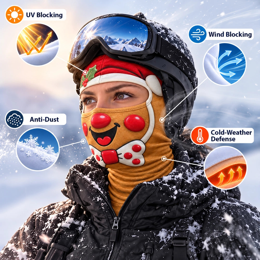 Christmas, Humorous, Icon, Skiing, Top Market - Winter Skiing Gag Gift For Friends, Family Matching Gear - Personalized 3D Realistic Christmas Funny Face Balaclava Face Mask