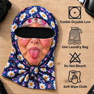 Christmas,Humorous,Icon,Skiing - Winter Skiing Gag Gift For Bestie, Girl Group - Personalized 3D Realistic Funny Old Lady Face Balaclava Face Mask