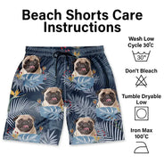 Custom Photo Funny Family Pet Face Tropical Leaf - Funny Gift For Pet Lovers, Dog Mom, Cat Mom, Dog Dad, Cat Dad - Personalized Unisex Beach Shorts