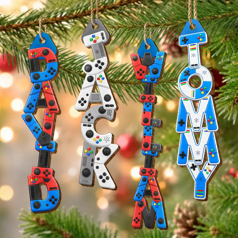 Custom Name With Gaming Alphabet For Kid Boy - Personalized Custom Shaped Wooden Ornament