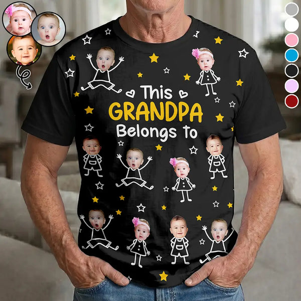 Gift For Grandma,Gift For Mother,Love,Stick Figure - Custom Photo This Grandpa Grandma Dad Mom Belongs To Kids Pet - Personalized Full Print T Shirt