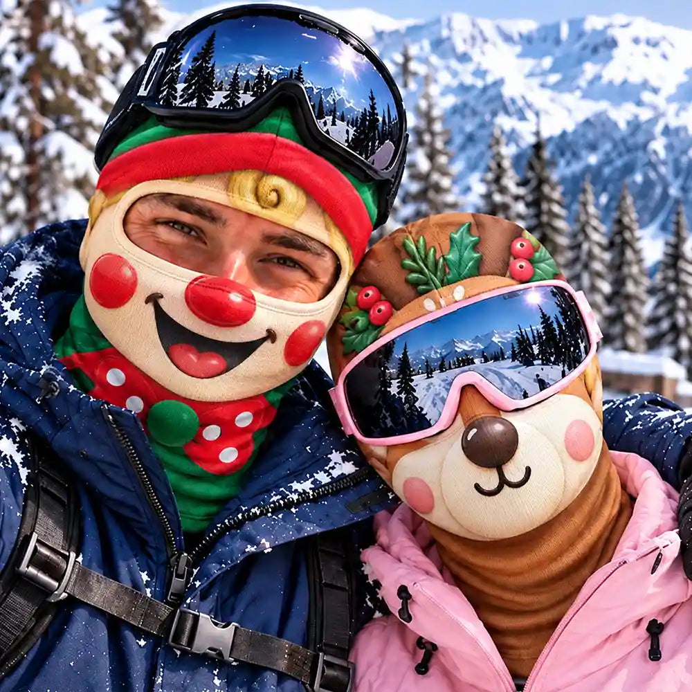 Christmas, Humorous, Icon, Skiing, Top Market - Winter Skiing Gag Gift For Friends, Family Matching Gear - Personalized 3D Realistic Christmas Funny Face Balaclava Face Mask