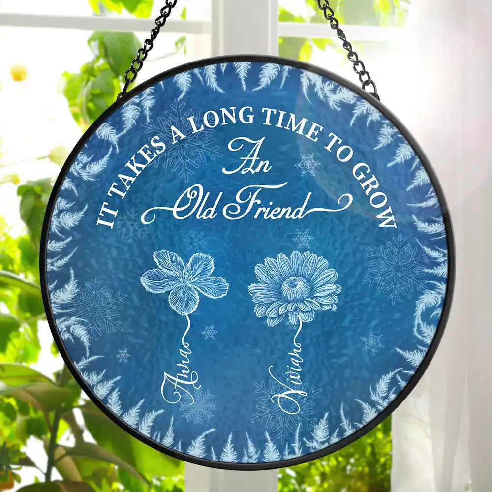 Frost Birth Flower Grow An Old Friend - Personalized Stained Glass Window Hanging Suncatcher