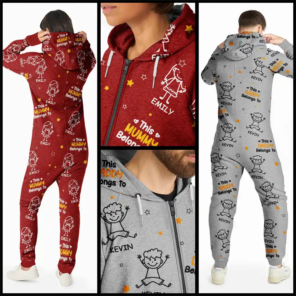 Gift For Grandparents, Gift For Grandpa, Gift For Grandma, Gift For Mother, Gift For Father, Happy, Christmas - This Grandpa Grandma Belongs To Kids Pet - Personalized Overall Onesie Hooded Jumpsuit
