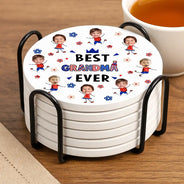 Gift For Mother,Gift For Grandma,Happy,Gift For Father,Gift For Grandpa,Independence Day,Non-Eng,Photo,Icon,Humorous - Custom Photo Stars & Stripes Best Dad Mom Grandpa Grandma Ever - Personalized Ceramic Coaster