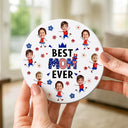 Gift For Mother,Gift For Grandma,Happy,Gift For Father,Gift For Grandpa,Independence Day,Non-Eng,Photo,Icon,Humorous - Custom Photo Stars & Stripes Best Dad Mom Grandpa Grandma Ever - Personalized Ceramic Coaster