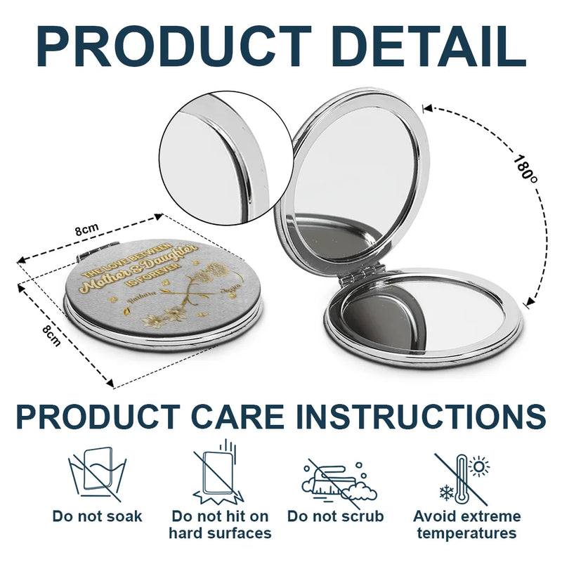 Mom - Daughters (Adult),Mom - Daughters (Young),Gift For Daughter,Love - Mom And Daughter Forever Linked Together - Personalized Circle Compact Mirror