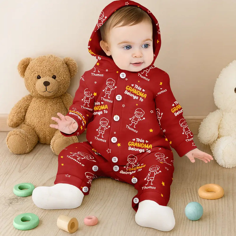 Gift For Grandparents, Gift For Grandpa, Gift For Grandma, Gift For Mother, Gift For Father, Happy, Christmas - This Grandpa Grandma Belongs To Kids Pet - Personalized Overall Onesie Hooded Jumpsuit