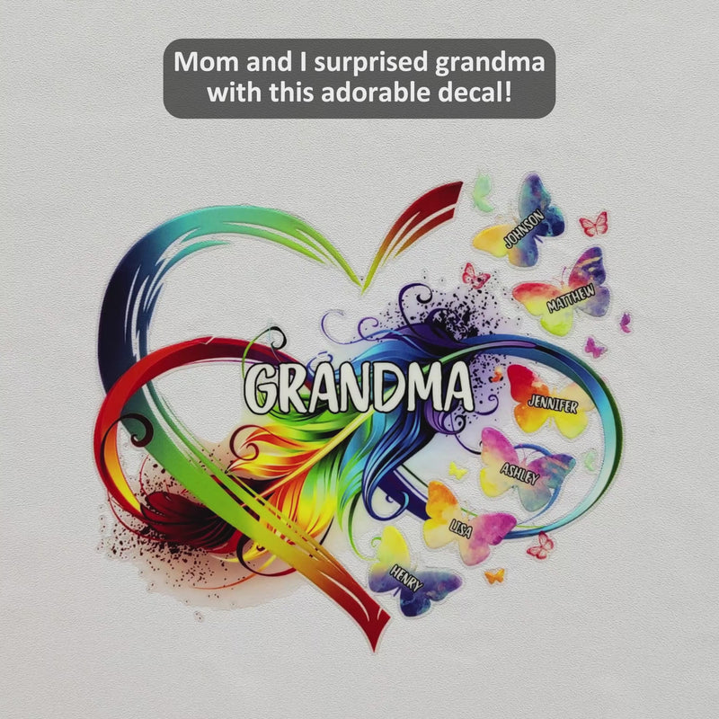 Grandma Mom Heart Infinity Butterfly - Gift For Mother, Grandma - Personalized Decor Decal