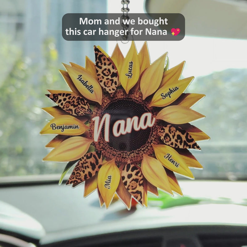 Nana, Mom, Auntie Family Sunflower - Birthday, Loving Gift For Mother, Grandma, Grandmother - Personalized Acrylic Car Hanger
