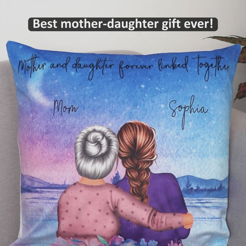 Mother & Daughter Forever Linked Together Watercolor Style - Gift For Mom, Daughter & Grandma - Personalized Custom Pillow