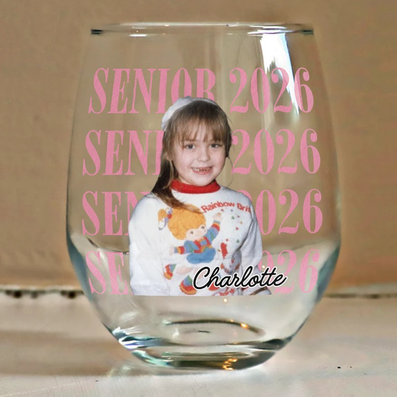 Graduation,Happy,Photo,Proud - Custom Photo Senior Vintage Portrait - Personalized Stemless Wine Glass