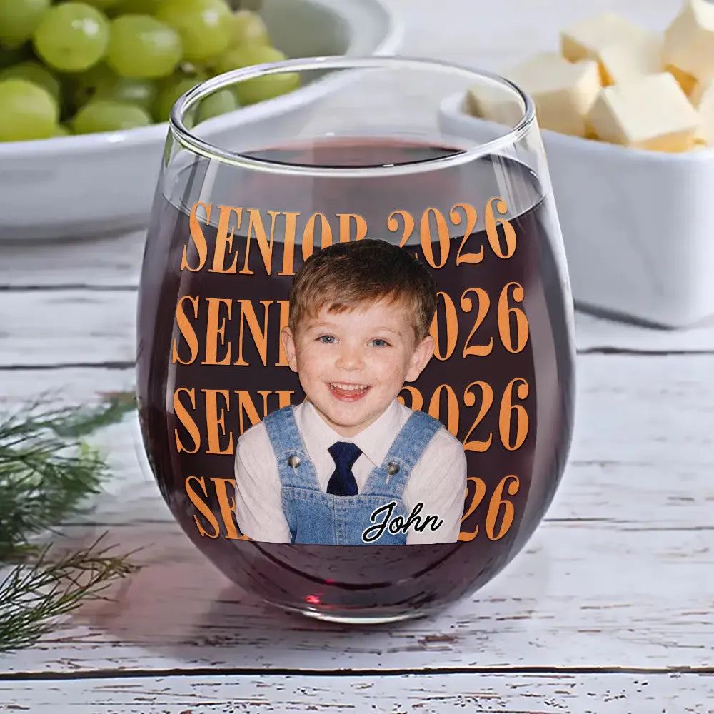 Graduation,Happy,Photo,Proud - Custom Photo Senior Vintage Portrait - Personalized Stemless Wine Glass