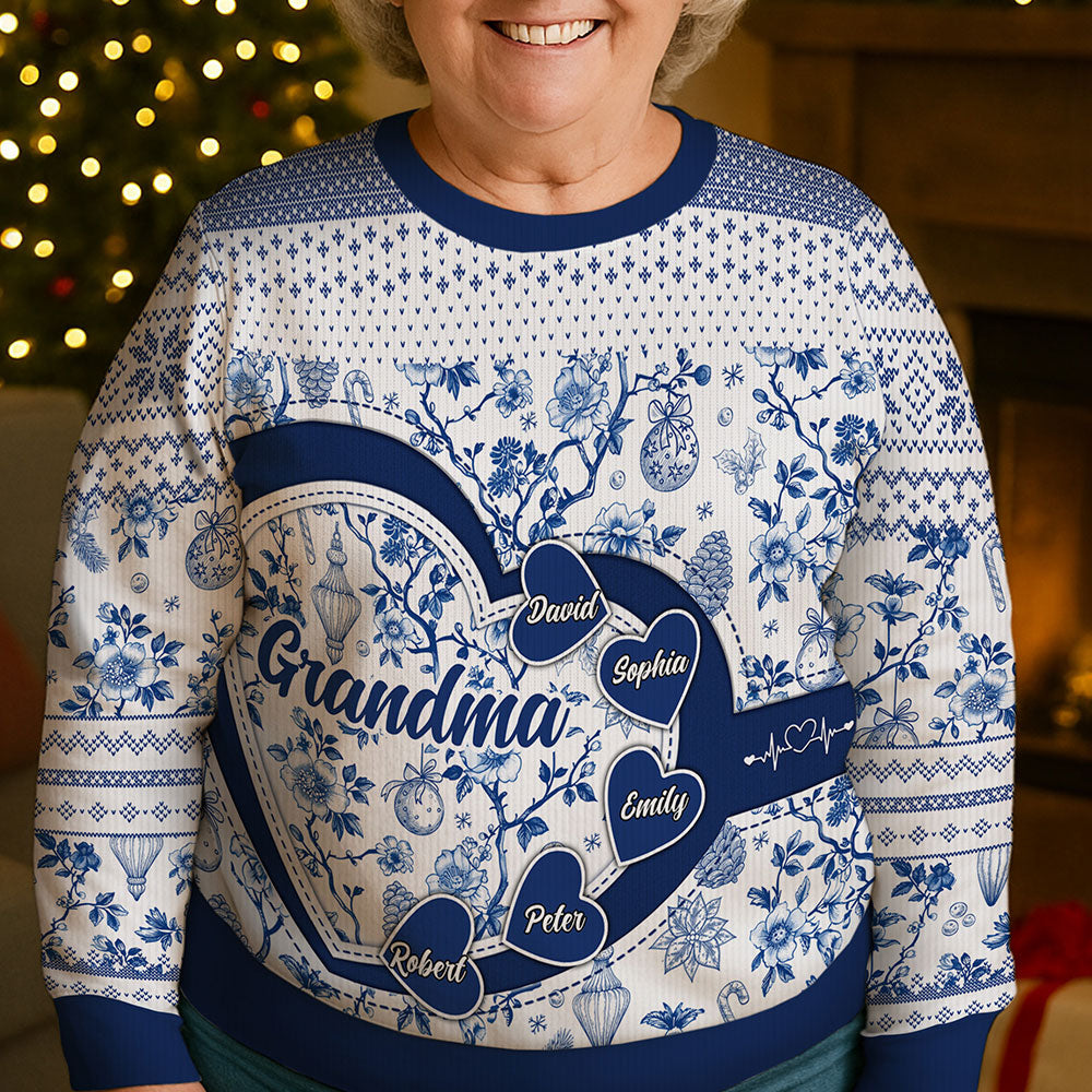 Grandma Mom Toile De Jouy - Personalized Unisex Ugly Sweater