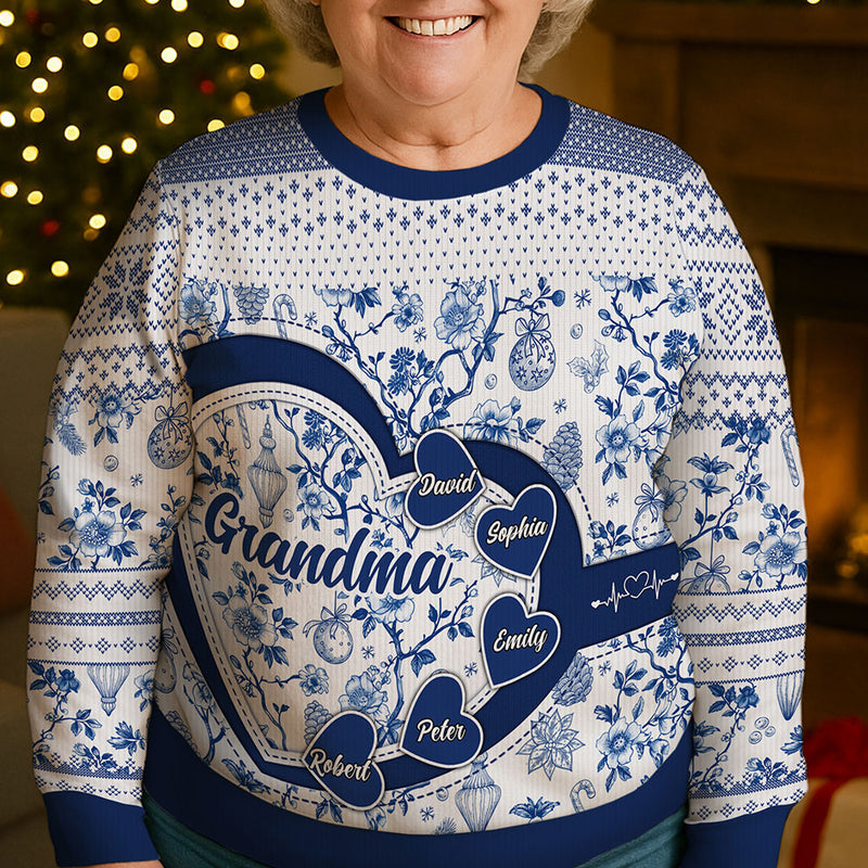 Grandma Mom Toile De Jouy - Personalized Unisex Ugly Sweater