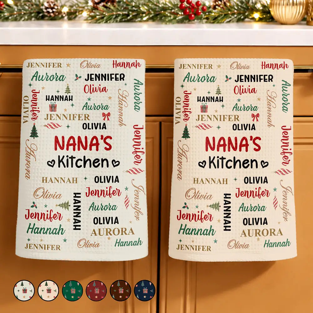 Christmas,Custom Text,Gift For Grandma,Gifts For Her,Happy - Christmas Gift For Grandma Nana - Personalized Kids Names Kitchen Towel