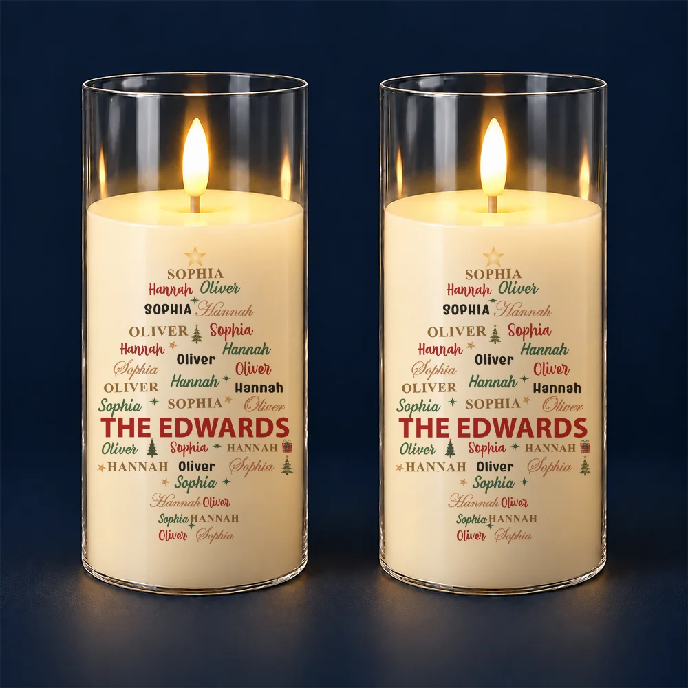 Christmas,Custom Text,Family,Sentimental - Christmas Gift For Family Grandma Mom - Personalized Family & Member Names Word Art Christmas Tree LED Candle