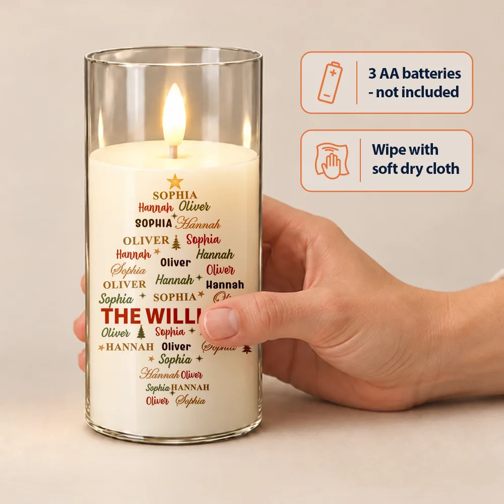 Christmas,Custom Text,Family,Sentimental - Christmas Gift For Family Grandma Mom - Personalized Family & Member Names Word Art Christmas Tree LED Candle