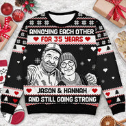 Art Design, Christmas, Custom Photo, Gift For Couples, Old Couples, Photo -  Knit-Style Line Art, Romantic - Christmas Gift For Couples - Personalized Custom Photo Annoying Each Other For Many Years Unisex Ugly Sweater