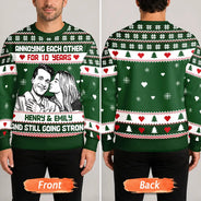 Art Design, Christmas, Custom Photo, Gift For Couples, Old Couples, Photo -  Knit-Style Line Art, Romantic - Christmas Gift For Couples - Personalized Custom Photo Annoying Each Other For Many Years Unisex Ugly Sweater
