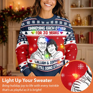 Art Design, Christmas, Custom Photo, Gift For Couples, Old Couples, Photo -  Knit-Style Line Art, Romantic - Christmas Gift For Couples - Personalized Custom Photo Annoying Each Other For Many Years Unisex Ugly Sweater
