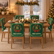 Christmas,Family,Icon,Sentimental - Christmas Table Decor Gift For Family - Personalized Monogram Gold Initial In Holly Wreath Chair Back Cover