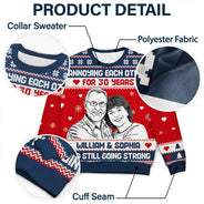 Art Design, Christmas, Custom Photo, Gift For Couples, Old Couples, Photo -  Knit-Style Line Art, Romantic - Christmas Gift For Couples - Personalized Custom Photo Annoying Each Other For Many Years Unisex Ugly Sweater