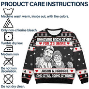 Art Design, Christmas, Custom Photo, Gift For Couples, Old Couples, Photo -  Knit-Style Line Art, Romantic - Christmas Gift For Couples - Personalized Custom Photo Annoying Each Other For Many Years Unisex Ugly Sweater